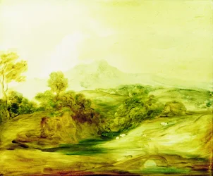 Bosrijk Rivierlandschap met figuren op een brug, ca. 1783-4
